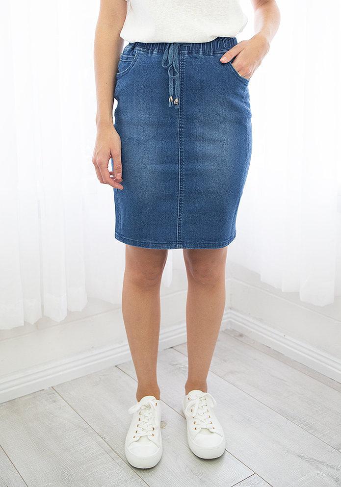Country Denim Jogger Skirt Mid Blue Skirts Country Denim