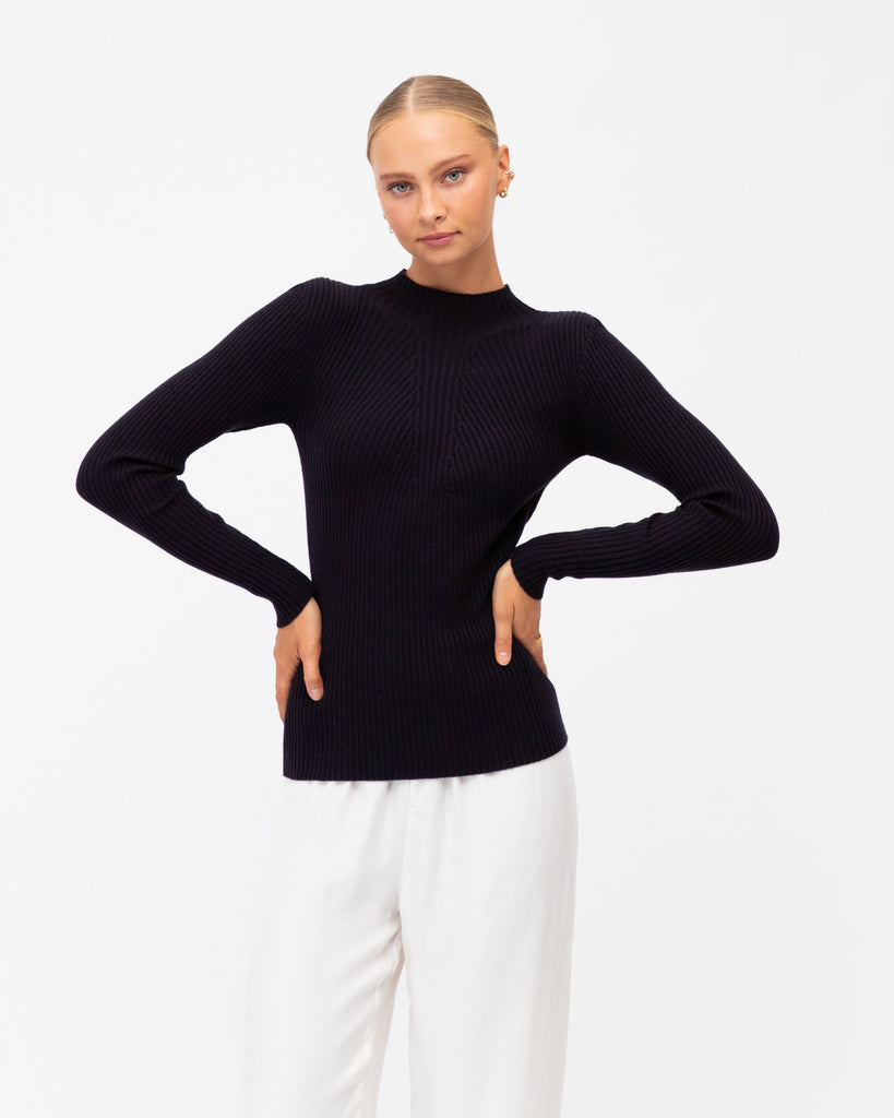 White Closet Ribbed Knit Top Ink - Global Free Style