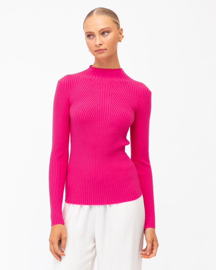 White Closet Ribbed Knit Top Hot Pink - Global Free Style