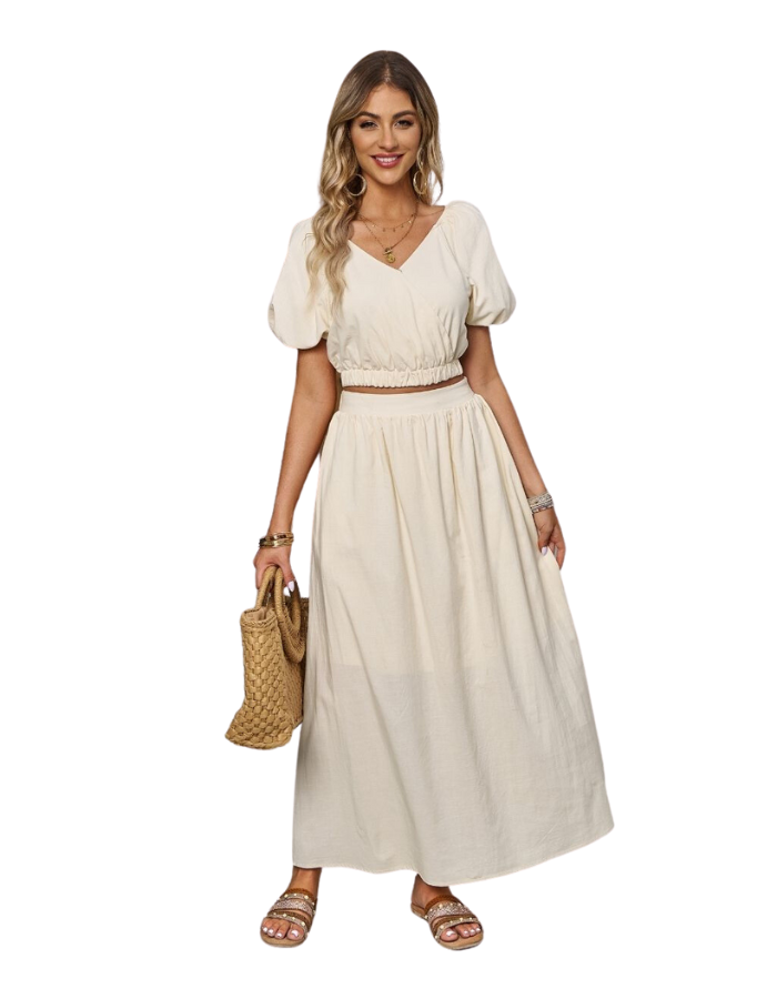 Double Lined Skirt Set Beige - Global Free Style