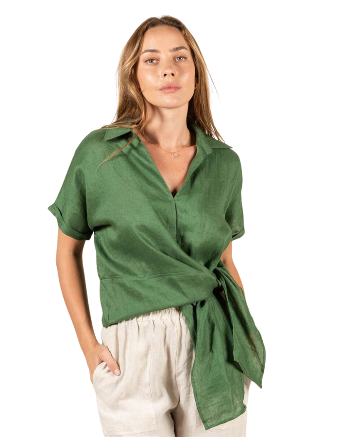 Baker Linen Shirt Fern Green Tops Valeria Label