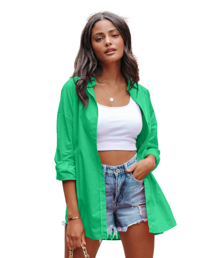 Cotton Casual Button Up shirt Green - Global Free Style