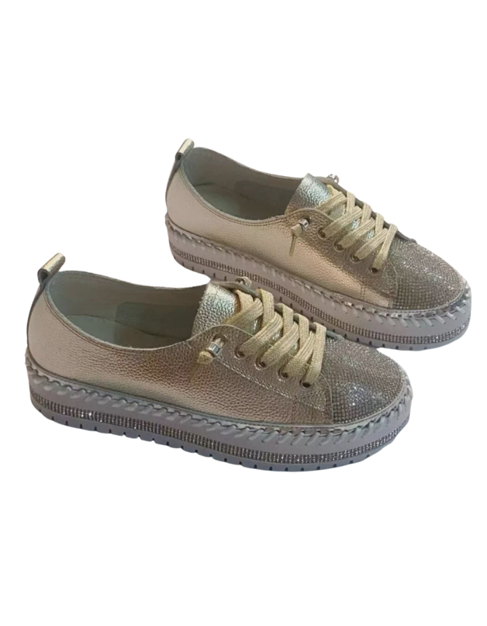 Ameise SKY Leather Crystal Sneakers Gold - Global Free Style