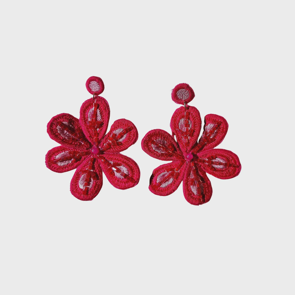 Fuschia Flower Beaded Earring - Global Free Style