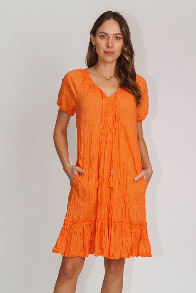 Mimi shirred Dress Flame - Global Free Style