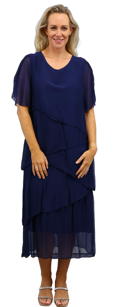 Ameise Michelle Silk Dress Navy - Global Free Style