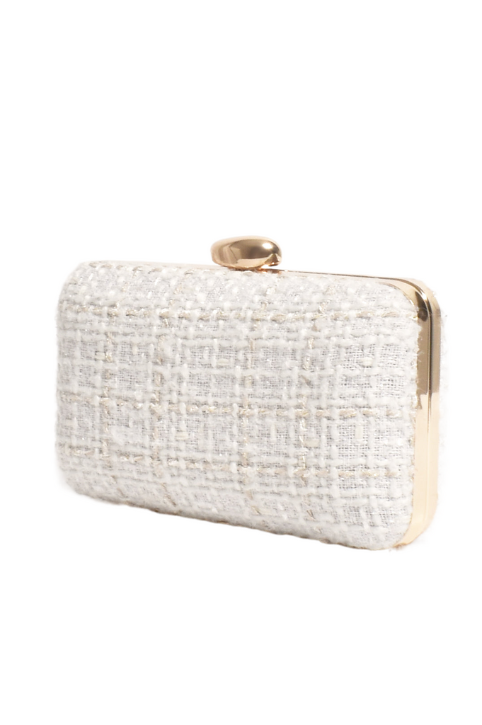 Luisa Boucle Structured Clutch White Bags and Purses Adorne   