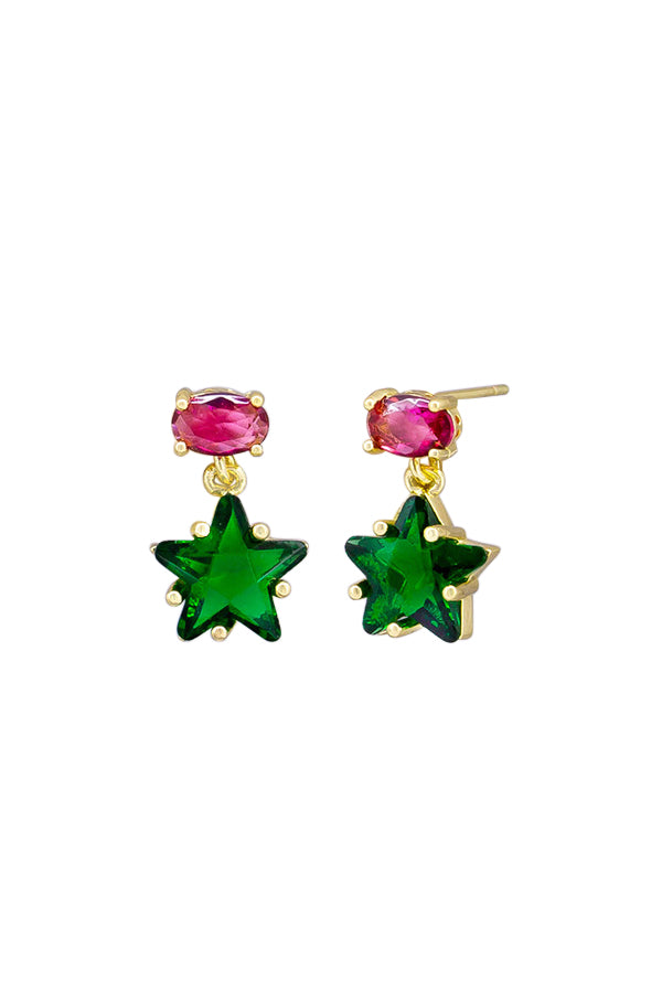 Green Crystal Star E/R Earrings Tiger Tree