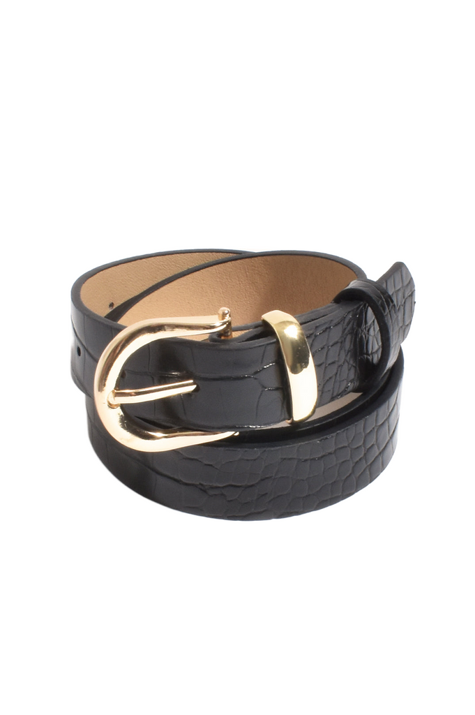 Thin Croc Jeans Belt Black/Gold Belts Adorne   