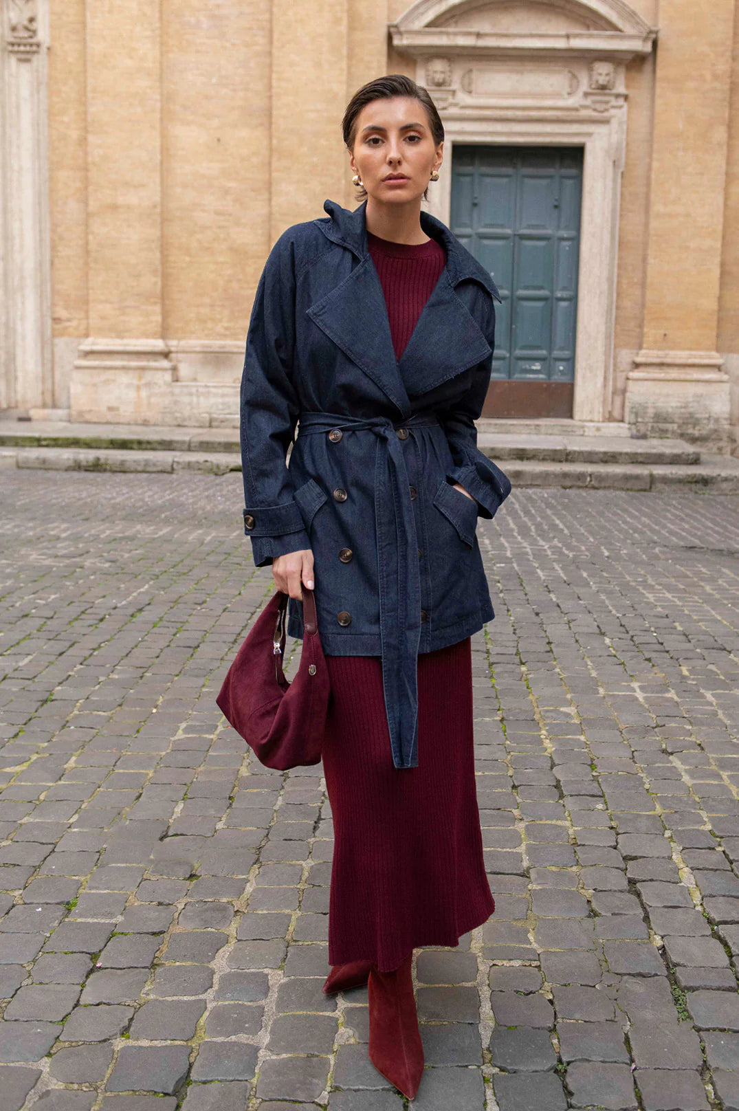 Paris Light Weight Denim Short Trench Dark Denim Jackets Adorne