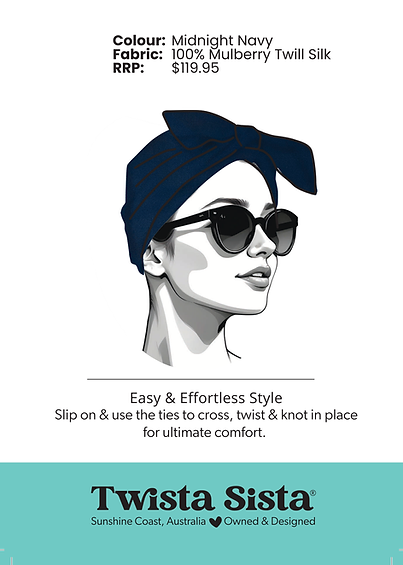 Twista Sista Pre-Sewn Turban Range Twill Silk Midnight Navy Hair Twista Sister