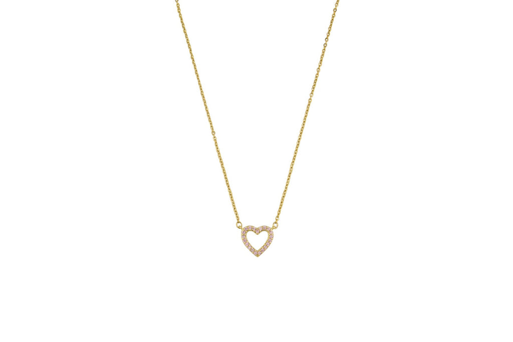 Gold &Pink Crystal Heart Necklace Necklaces Tiger Tree