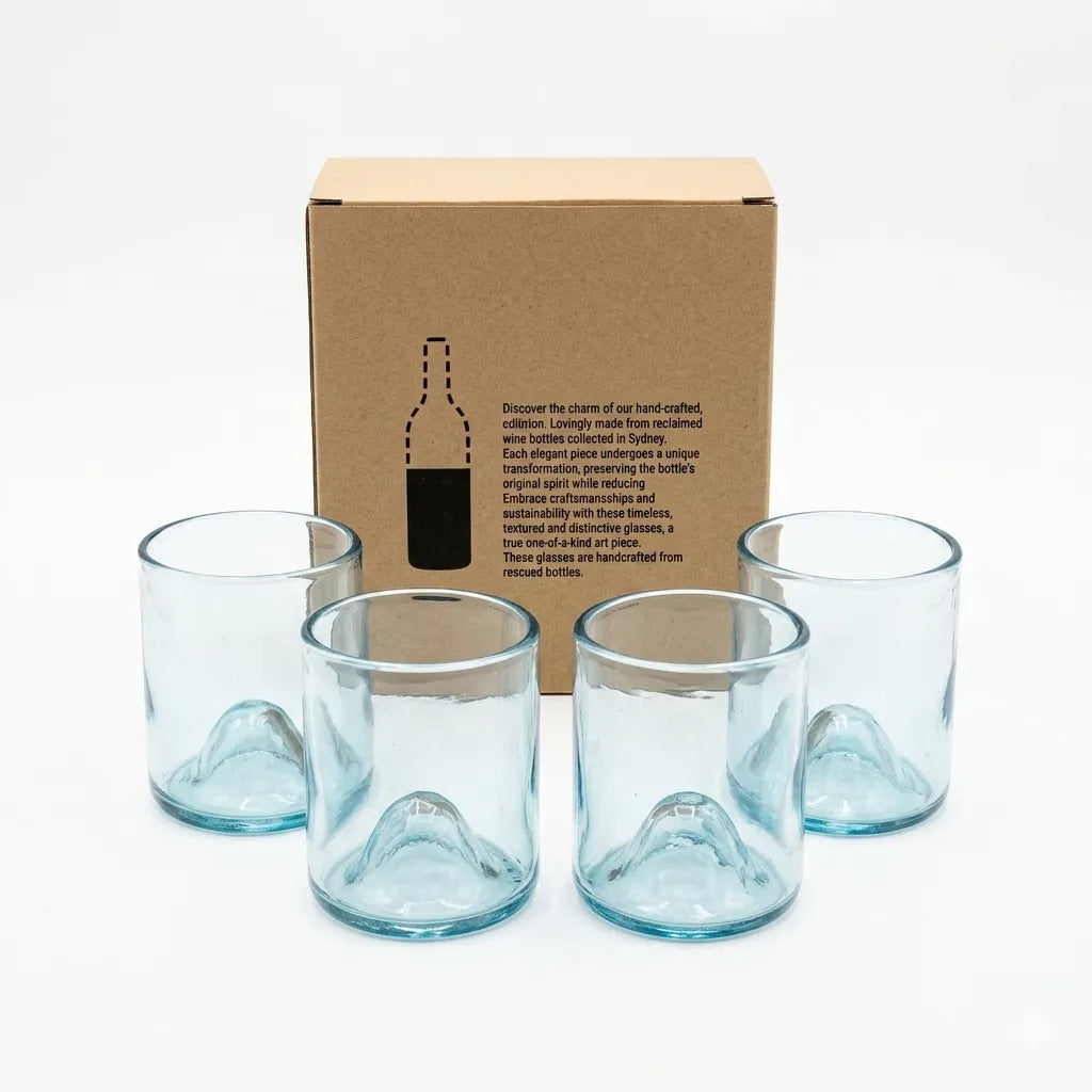 Gift Pack of 4 Upcycled Cut Wine Bottles Tumbler - Aqua Home Hila