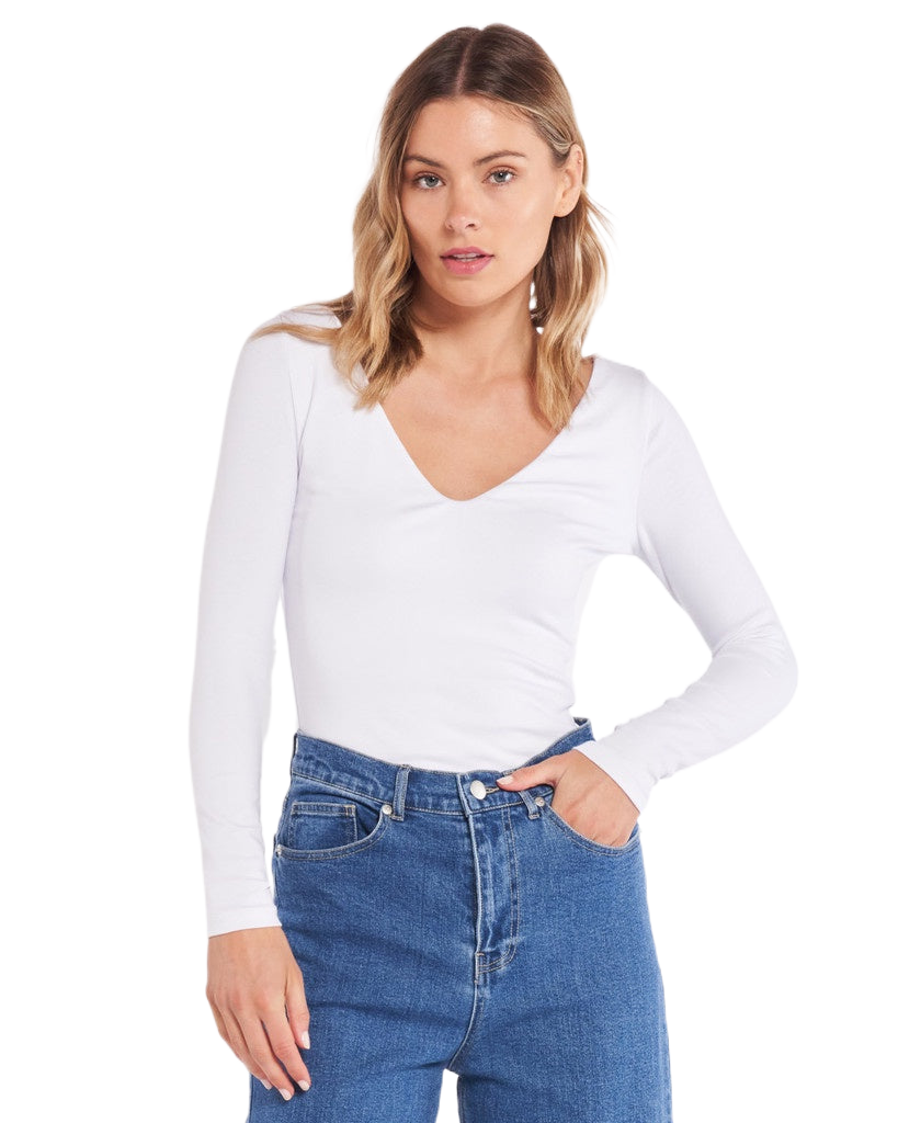 Sass Clothing Serena Vee Top White Tops Sass Clothing   