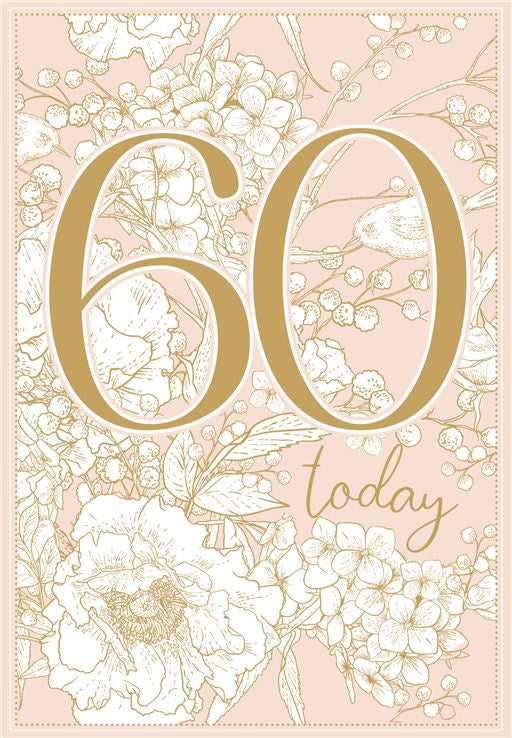 Greeting Card - 60th Female 60 Text and Flowers - Global Free Style