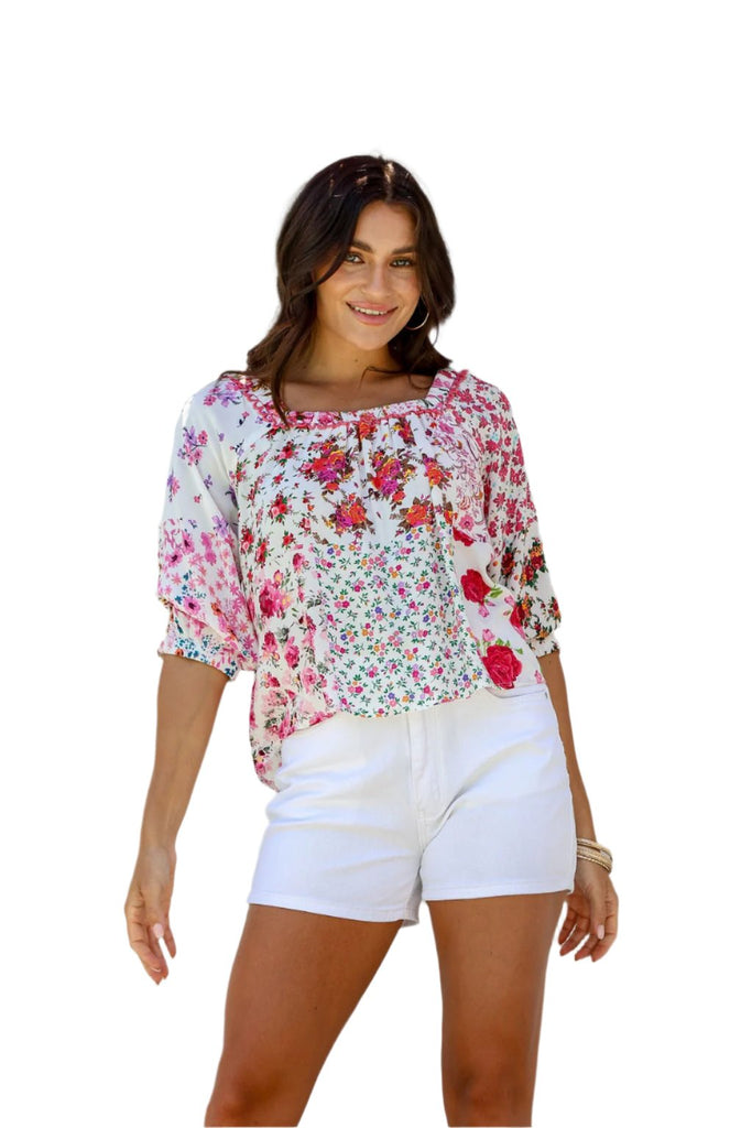 Lace TrimTop Pink Floral Tops Joop & Gypsy S(8)