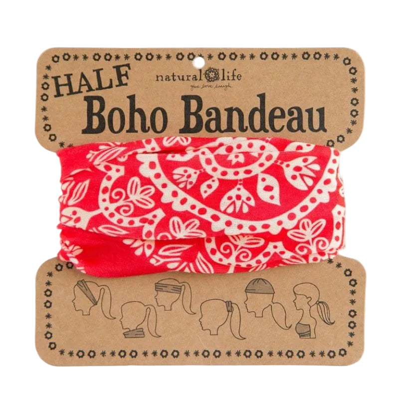 Boho Bandeau Half Red Cream Mandala Bandeau Natural Life