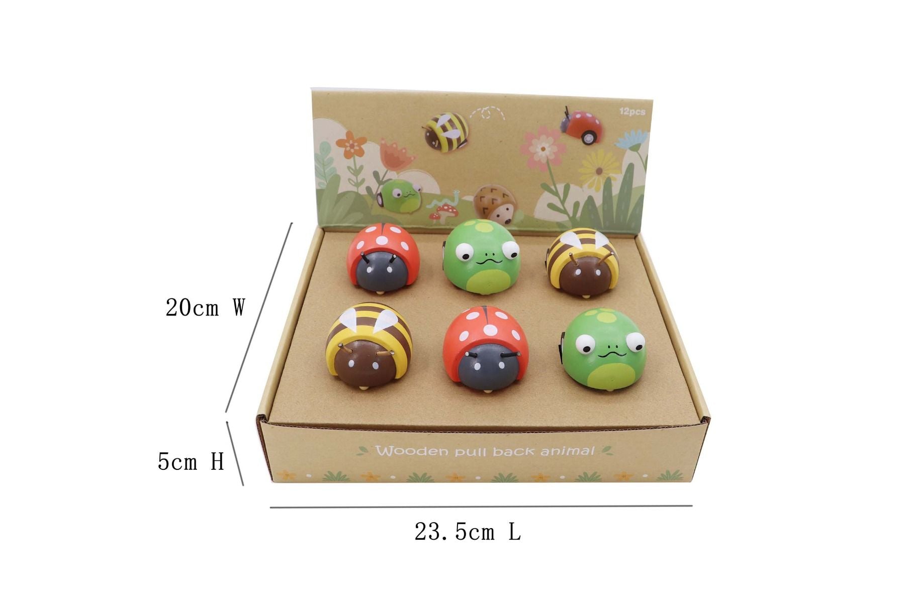 Wooden Pull Back Animal-Bee, Frog and Ladybug Gifts and Accessories ToysLink