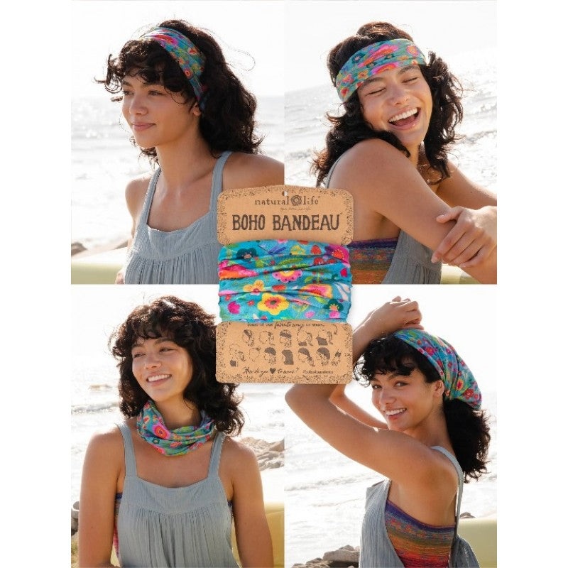 Boho Bandeau Teal Folk Flower Bandeau Natural Life