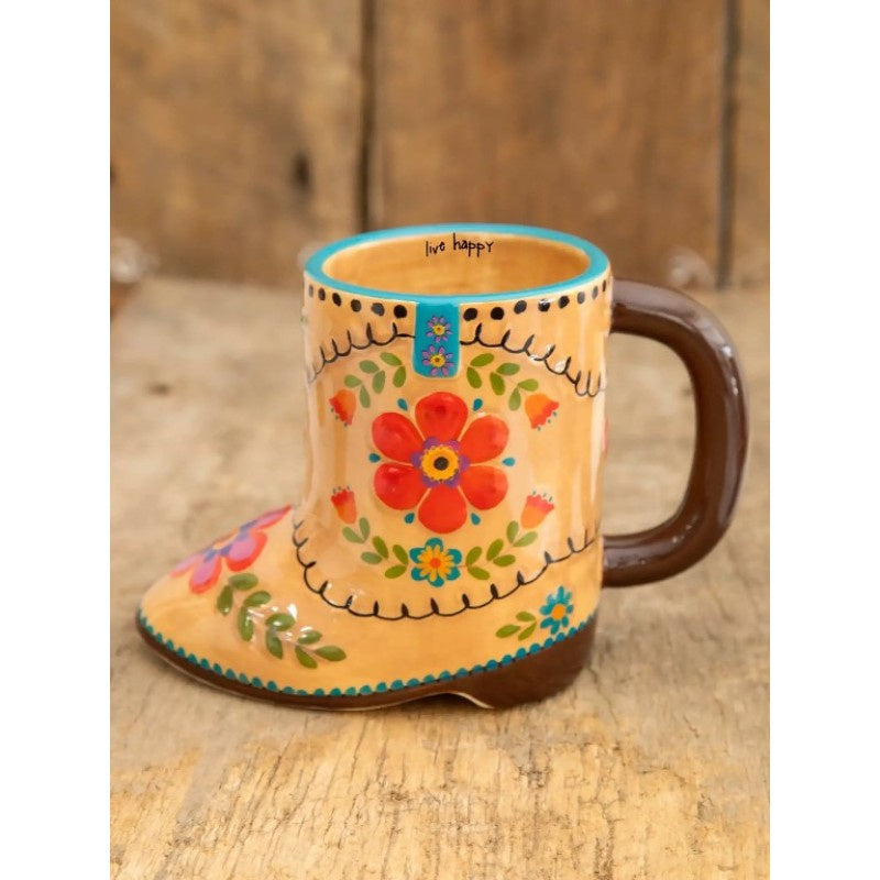 Folk Art Mug Live Happy Boot Gifts and Accessories Natural Life