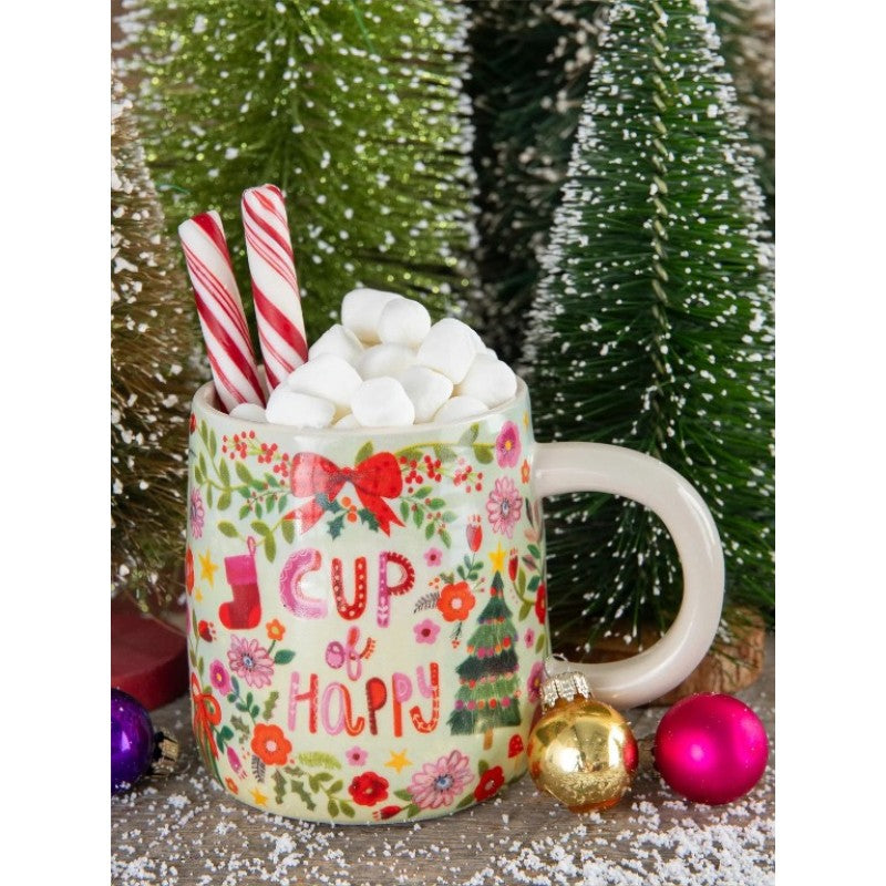 Stoneware Mug Christmas Cup Of Happy Gifts and Accessories Natural Life