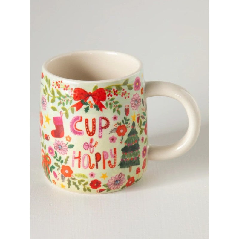 Stoneware Mug Christmas Cup Of Happy Gifts and Accessories Natural Life