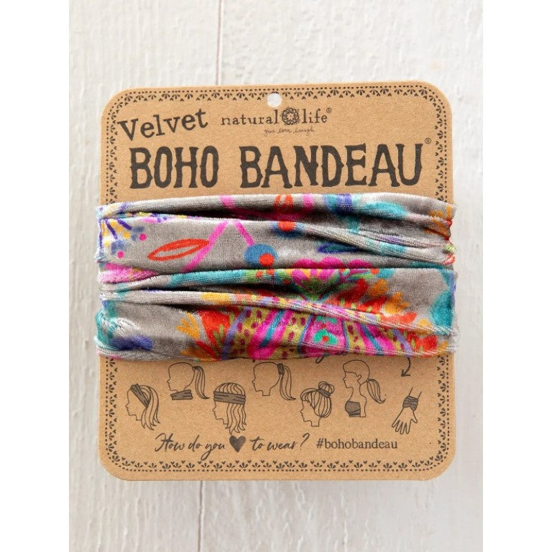 Boho Bandeau Velvet Black Print Folk Cream Bandeau Natural Life