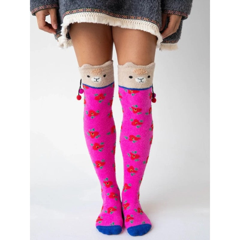 Cozy Socks Over The Knee Llama Hot Pink Socks Natural Life