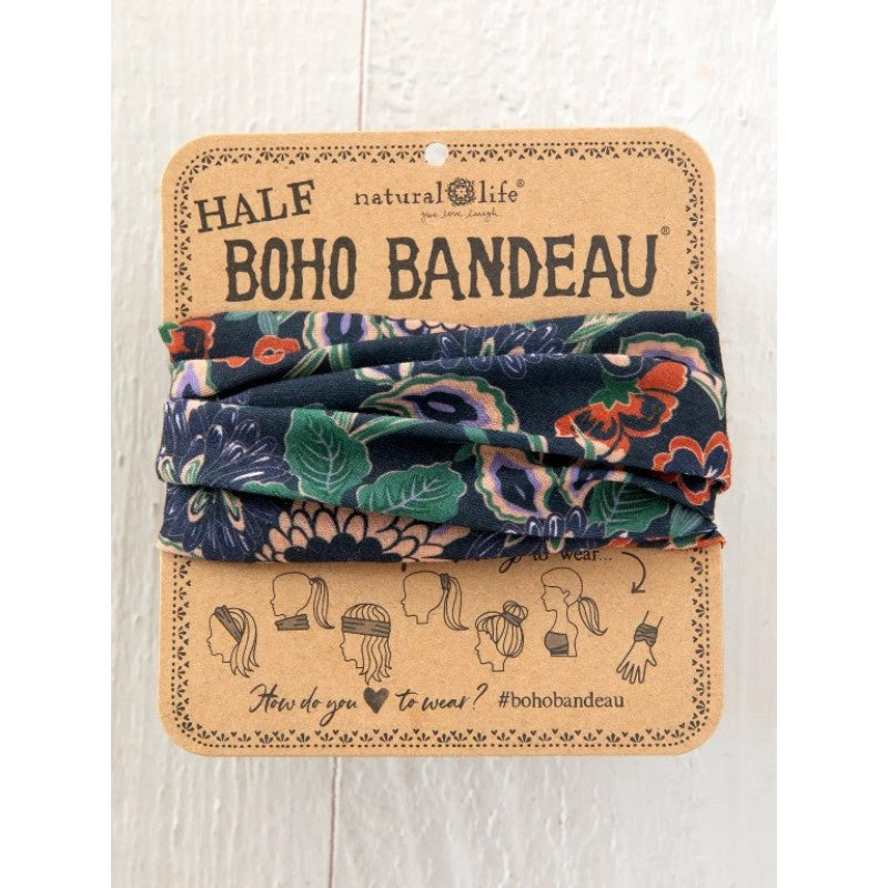 Boho Bandeau Half Navy Tan Dahlias Bandeau Natural Life