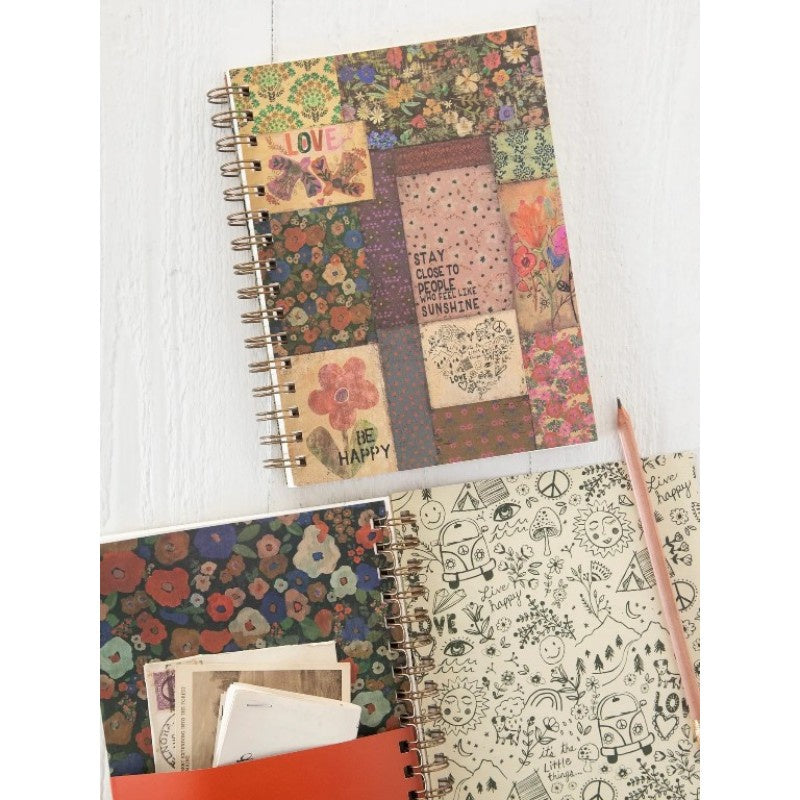 Patchwork Notebook Spiral Notebook Patchwork Be Happy – Global Free Style