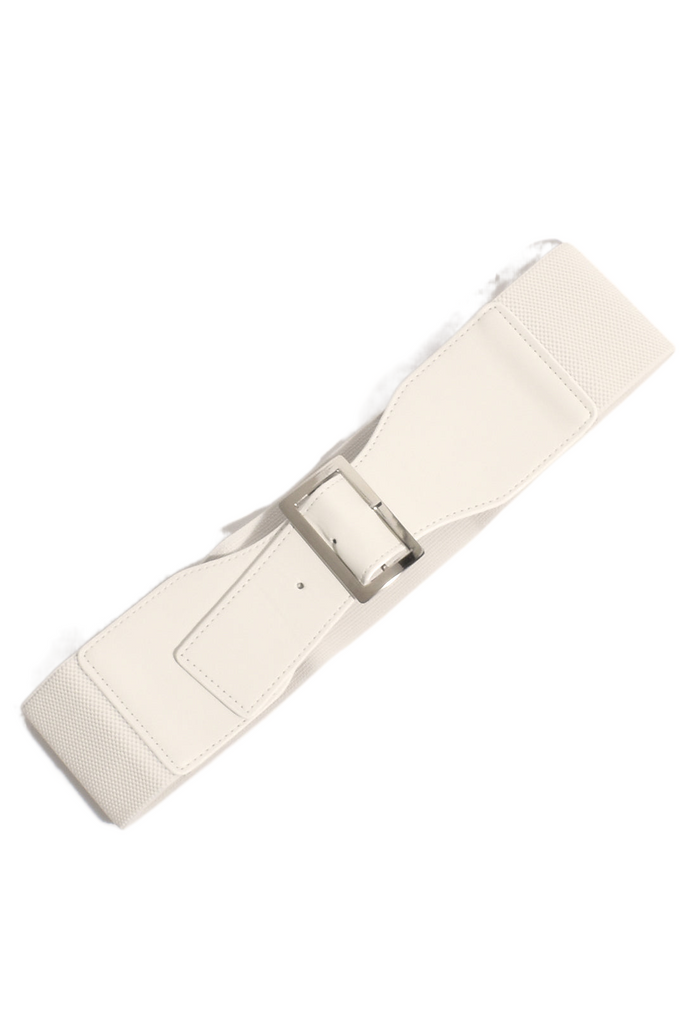 Rectangle Buckle Stretch Belt White Belts Adorne   