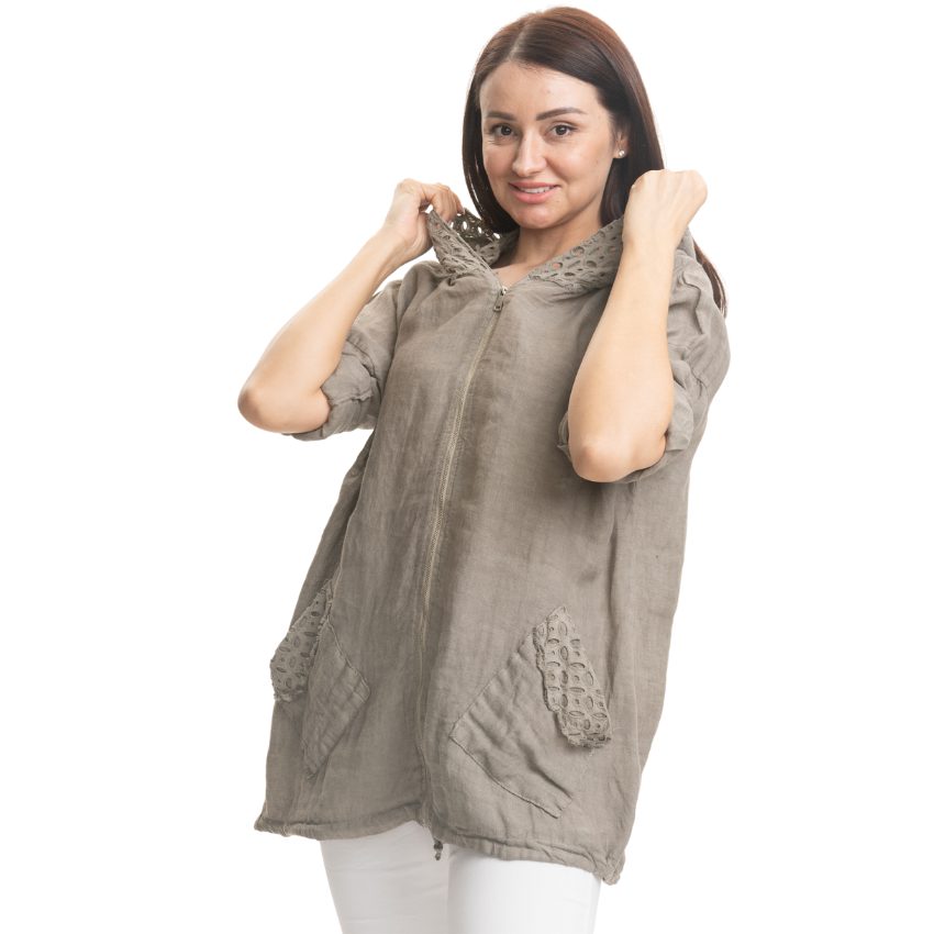 Bella Linen Jacket Taupe - Global Free Style