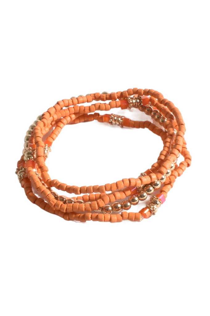 Lucinda Mixed Layered Bracelet Set Orange/Gold Bracelets and Bangles Adorne   