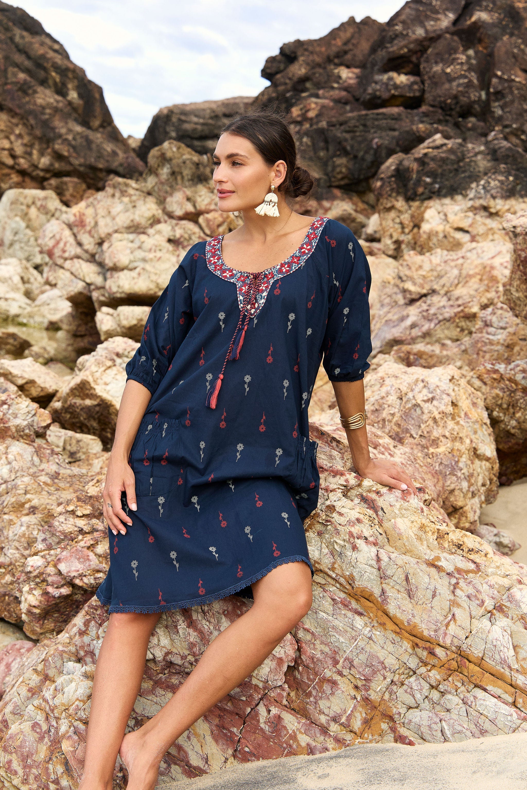 Sao Paulo Dress Jamdani Navy Dresses Naudic
