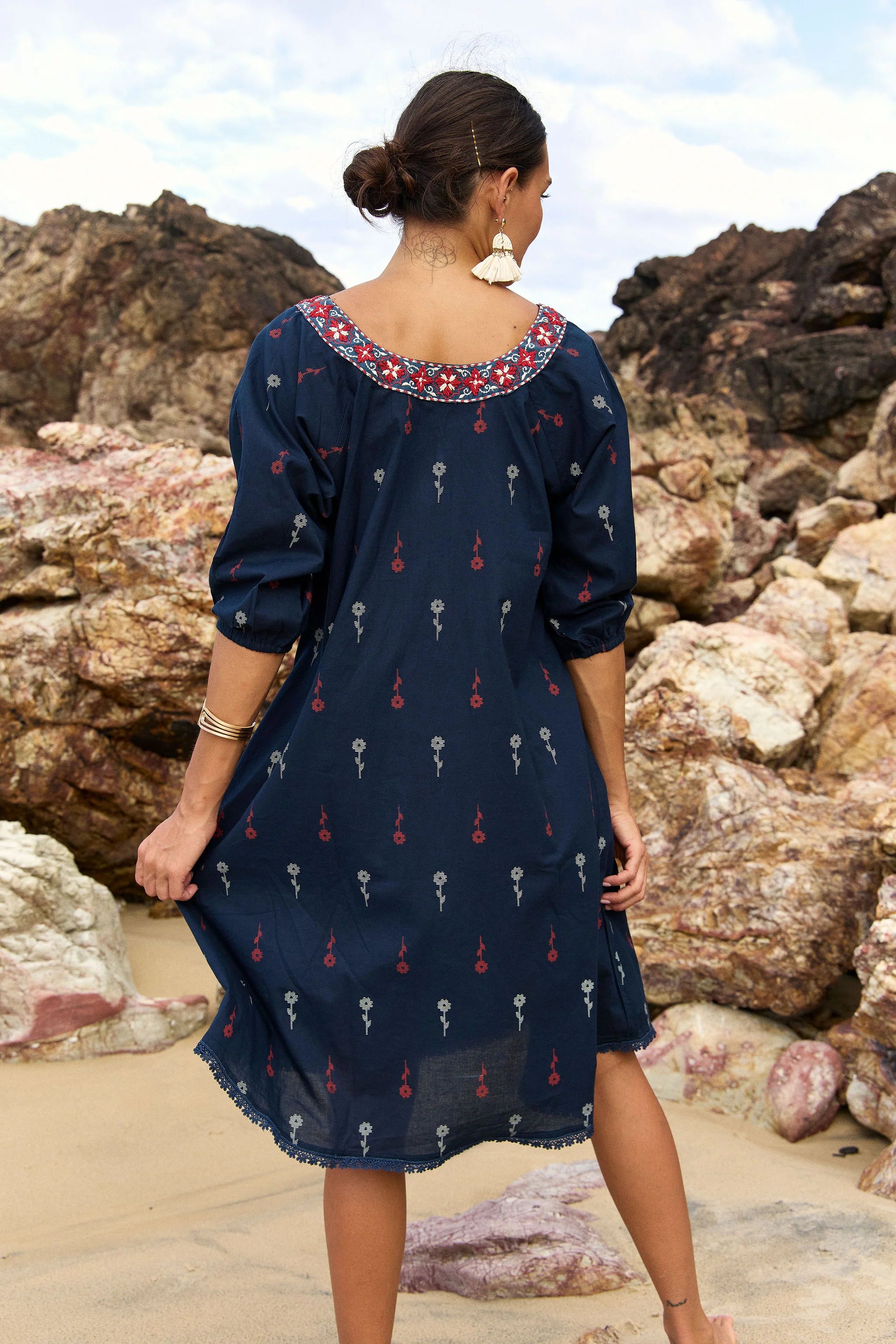 Sao Paulo Dress Jamdani Navy Dresses Naudic