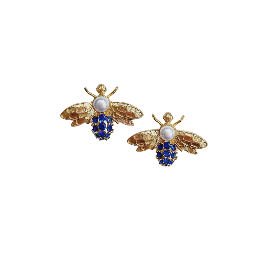 Navy Bee Stud Earring with Pear Earrings Zoda   