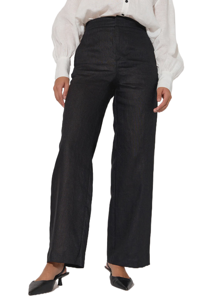 Nisha Linen Pant Black Bottoms Adorne   