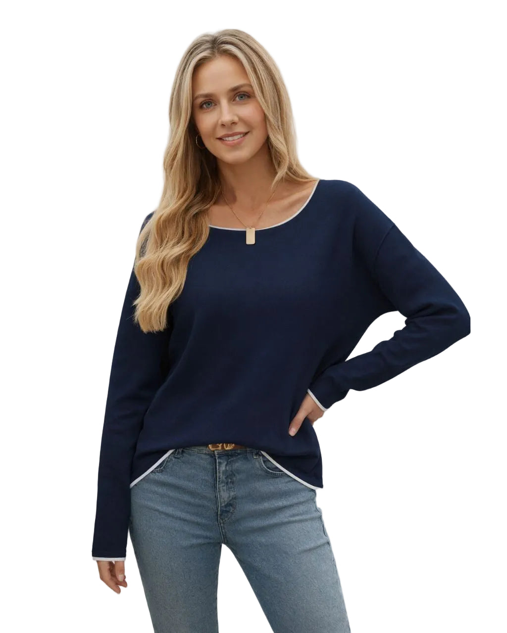 Colour Trim Knit Jumper Navy Tops Mutig S(8)
