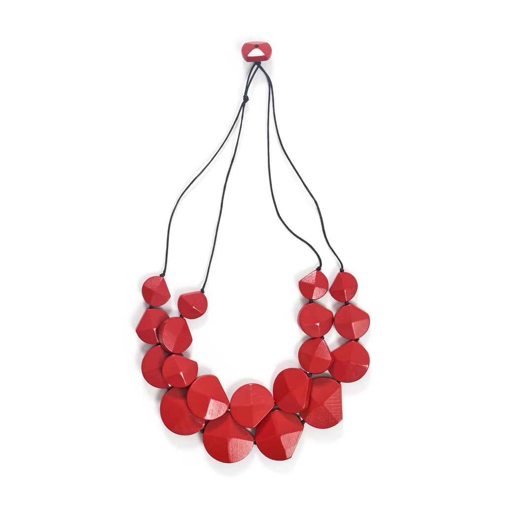 Eyelet Double Strand Necklace Cherry Red - Global Free Style