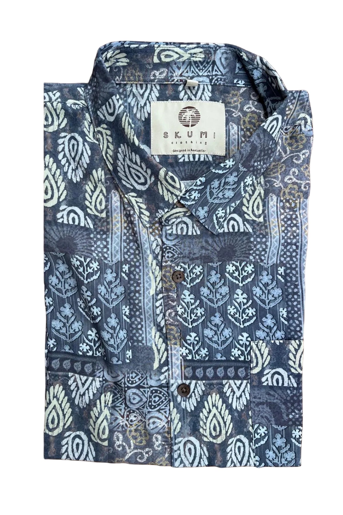 Patchwork Blue Mens Shirt Mens Tops Skumi S
