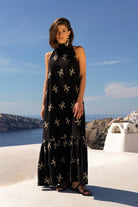 Rosa Embroidered Palm Maxi Dress Black Dresses Adorne