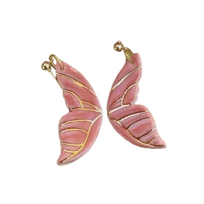 Butterfly Wings Porcelain Earrings with Gold Finish Pink Earrings Wolf and Clay