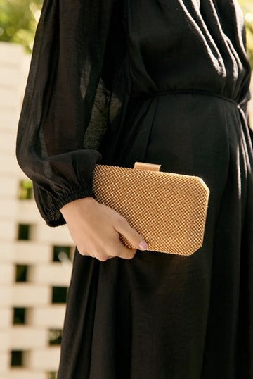 Diamante Mesh Structured Clutch Gold/Crystal - Global Free Style
