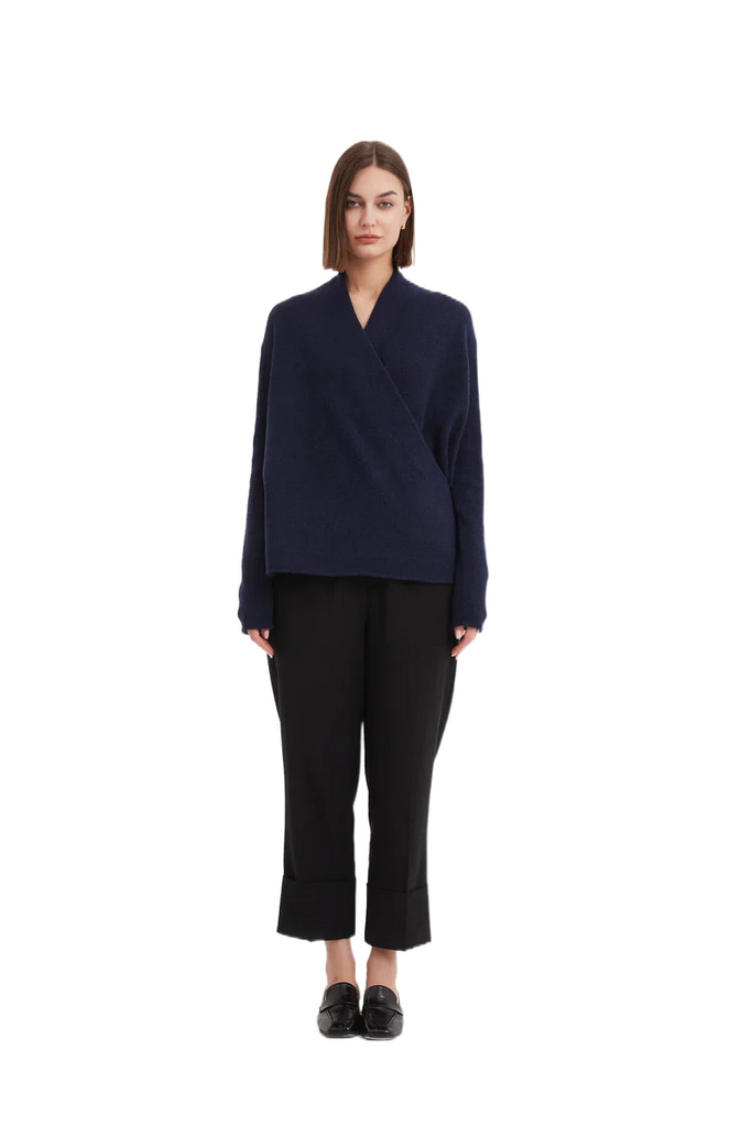 Wrap Front Knit Navy Tops Tirelli   