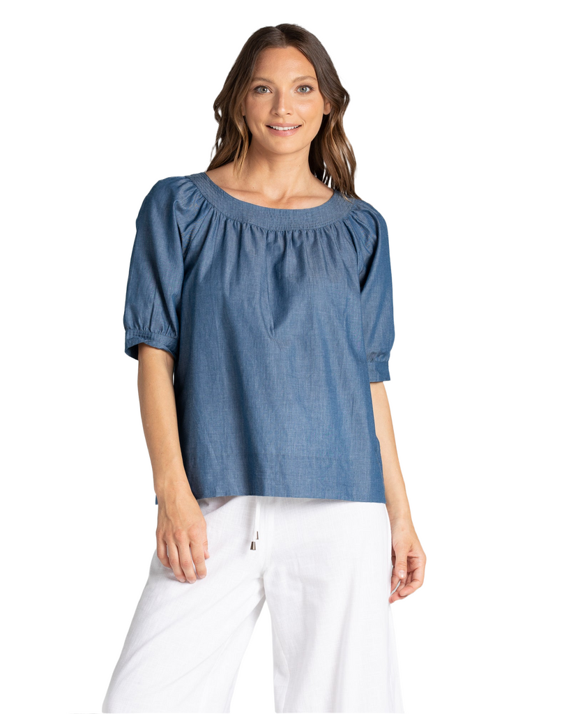 Bliss Top Basic - Blue Chambray Tops Boom Shankar   