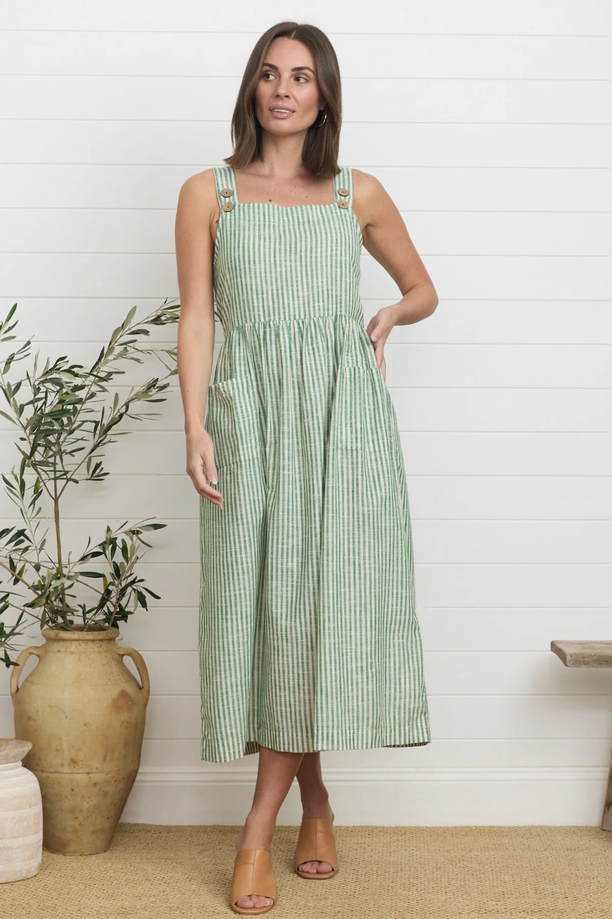 Eadie Dress Green Stripe Dresses MahaShe