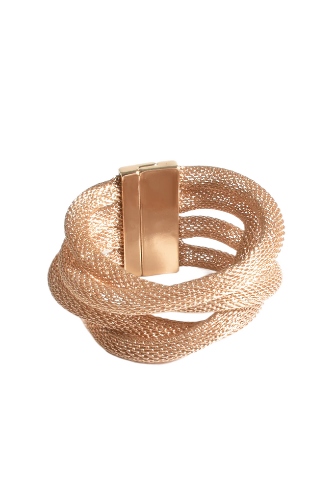 Plaited Metal Magnetic Closure Cuff Gold Bracelets and Bangles Adorne   