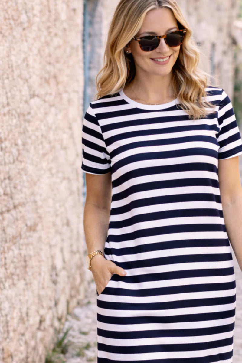 Vacay Dress Navy With White Stripe Dresses Jovie The Label
