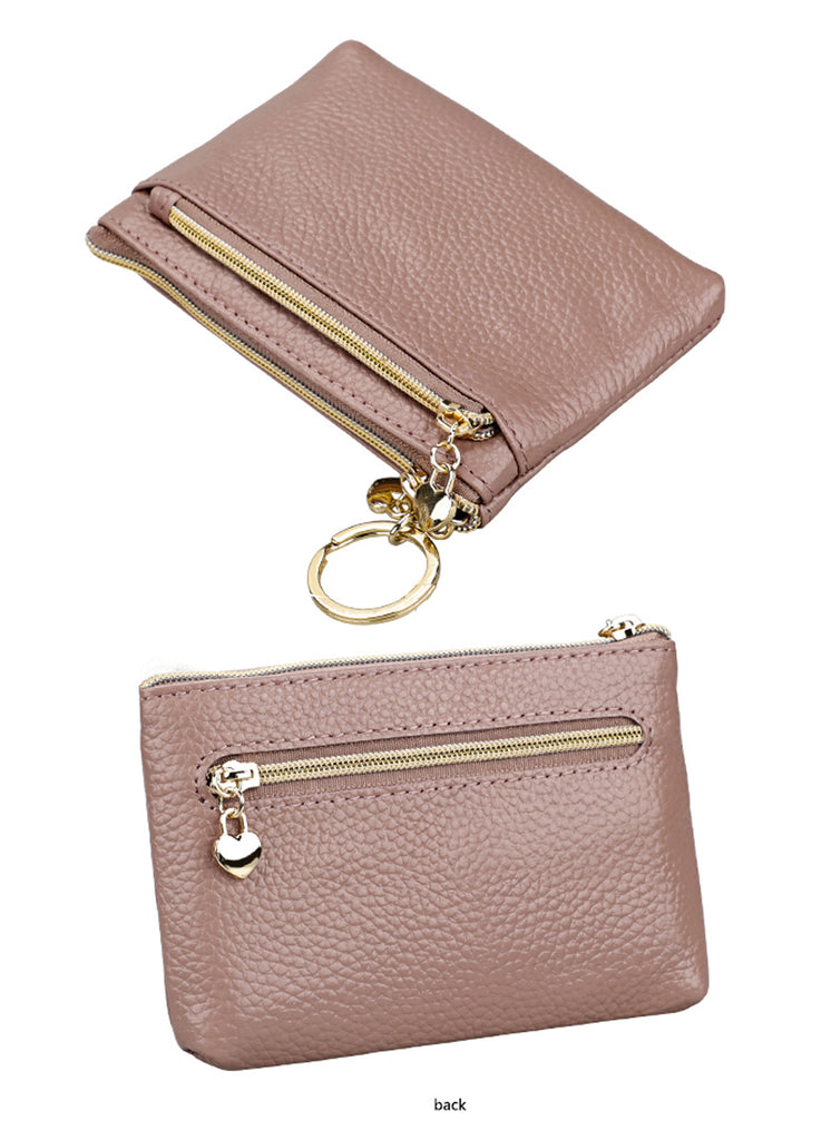 Purse Leather Heart Zip Taupe - Global Free Style