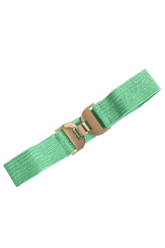 Metal Clasp Front Stretch Belt Green/Gold Belts Adorne   